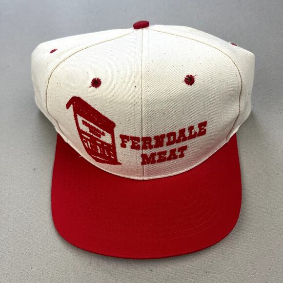 Vintage Butcher Hat Cap Snapback Cream Ferndale Meat Deli Restaurant Wildcats - Picture 2 of 7